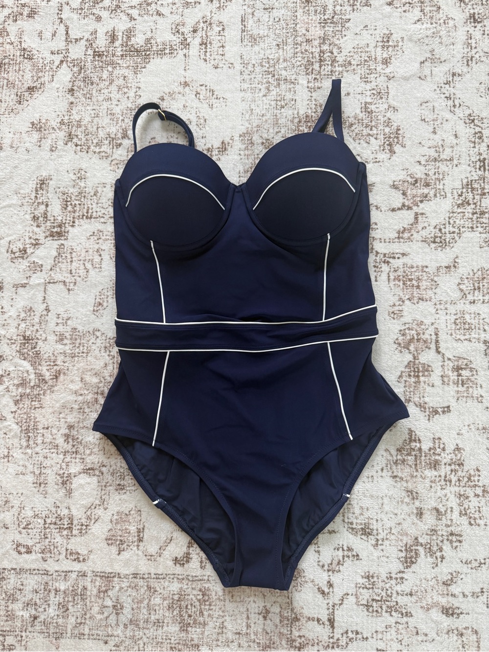 Tory Burch Navy One-Piece Swimsuit with White Trim